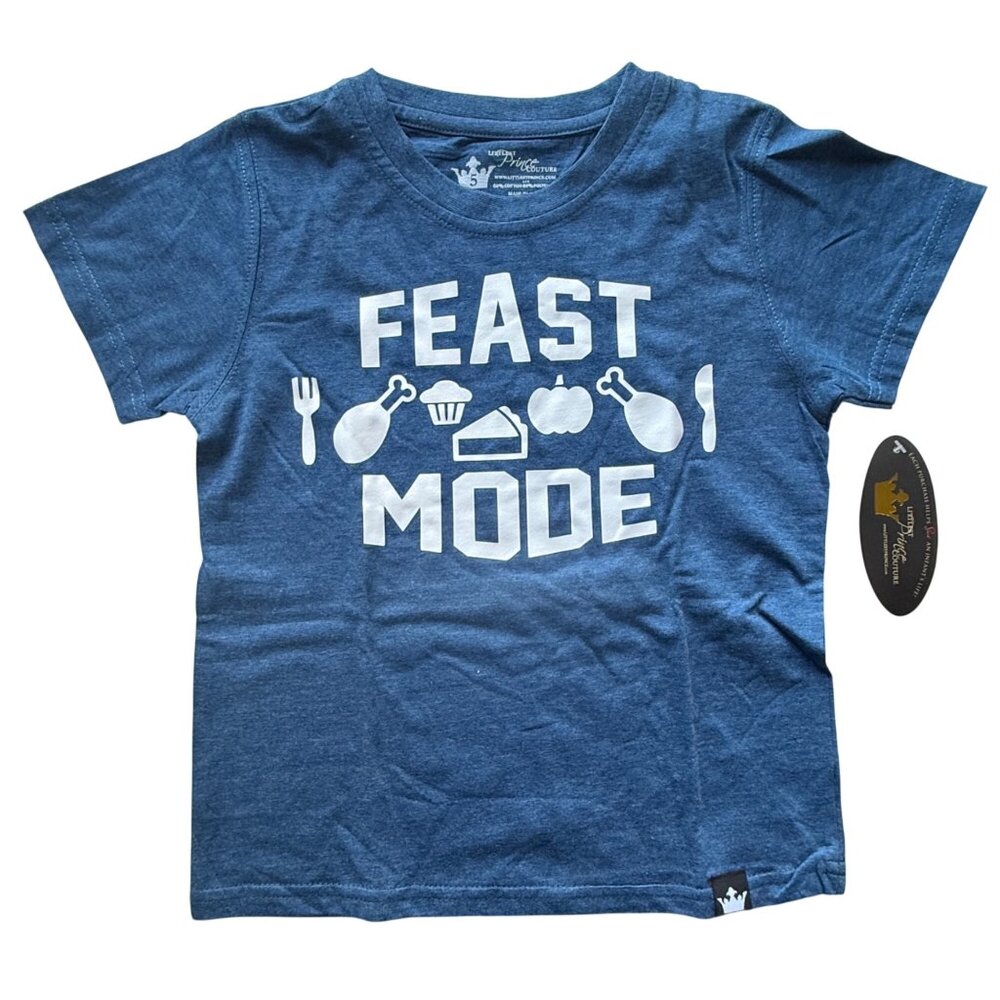 Littlest Prince Couture Kids T-Shirt Size 5 Blue Feast Mode Cotton Blend